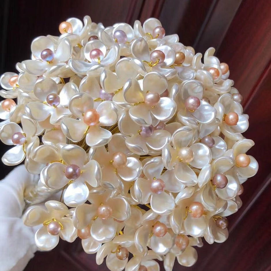 Hand-tied pearl bouquet  freshwater pearls and plastic acrylic petal decoration for wedding gifts annivesary flower blossom craft gifts