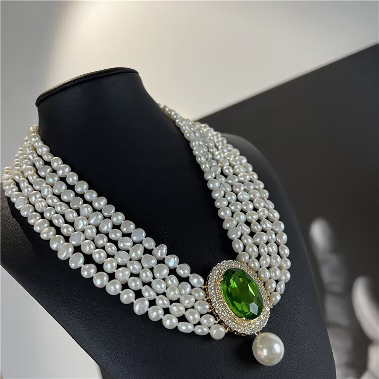 Natural freshwater pearl necklace multi-layer short collarbone choker necklace (N73)